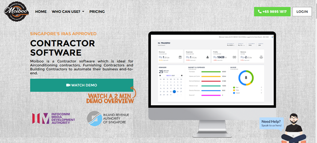Moiboo Contractor business software in Singapore