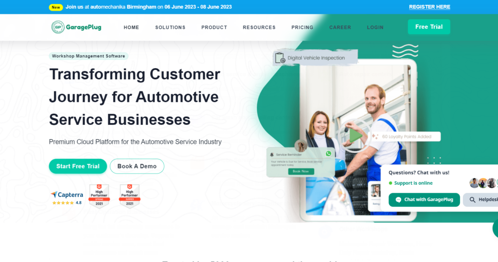 garage plug automotive service software